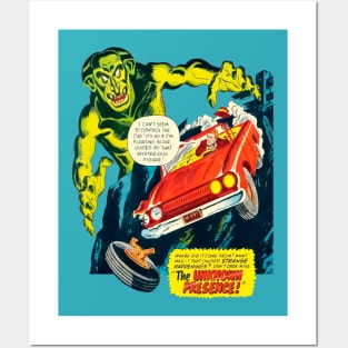 Car Crash The Unknown Presence Monster Halloween Retro Comic Vintage Cartoon Posters and Art